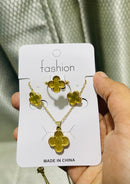 3 In One High Quality Gold Plated Earring Set Earrings Necklace Ring Clover Jewelry Set For Women - Tuzzut.com Qatar Online Shopping