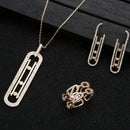 Luxury Geometry Link Stackable Pendant Necklace Earring ring set Beautiful Full Cubic Zircon Charm Women S4215865 - TUZZUT Qatar Online Shopping