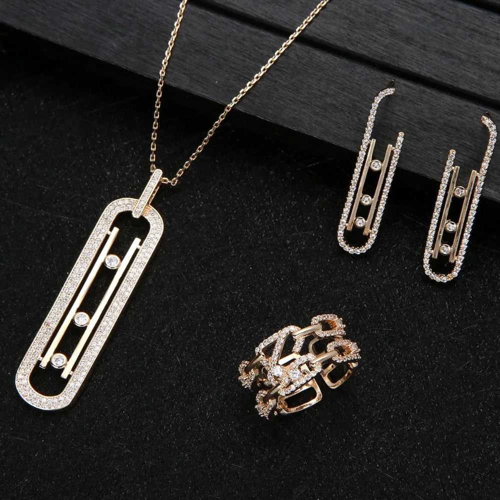 Luxury Geometry Link Stackable Pendant Necklace Earring ring set S4982933 Luxury Geometry Link Stackable Pendant Necklace Earring ring set S4982933