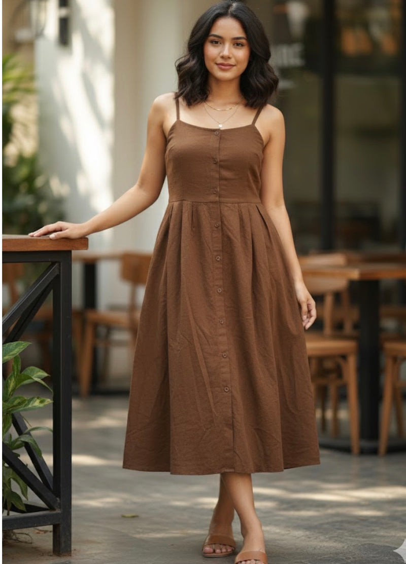 Summer New Women's Sleeveless Button-down Mid-length Backless Strapless Holiday Dress 14796 - TUZZUT Qatar Online Shopping