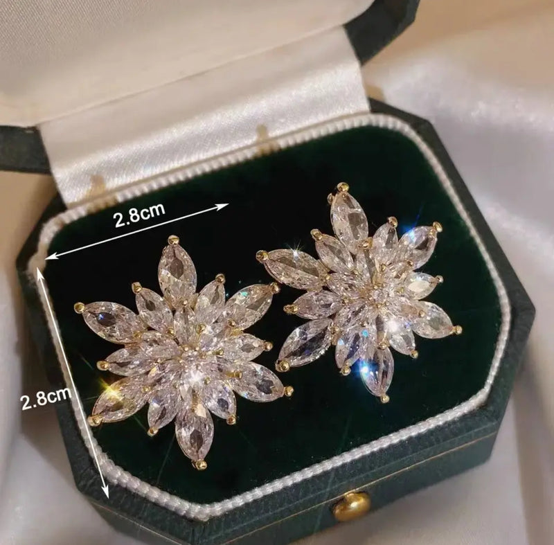 Silver Color Big Plant Luxury Stud Earrings with Bling Zircon Stone for Women - Tuzzut.com Qatar Online Shopping