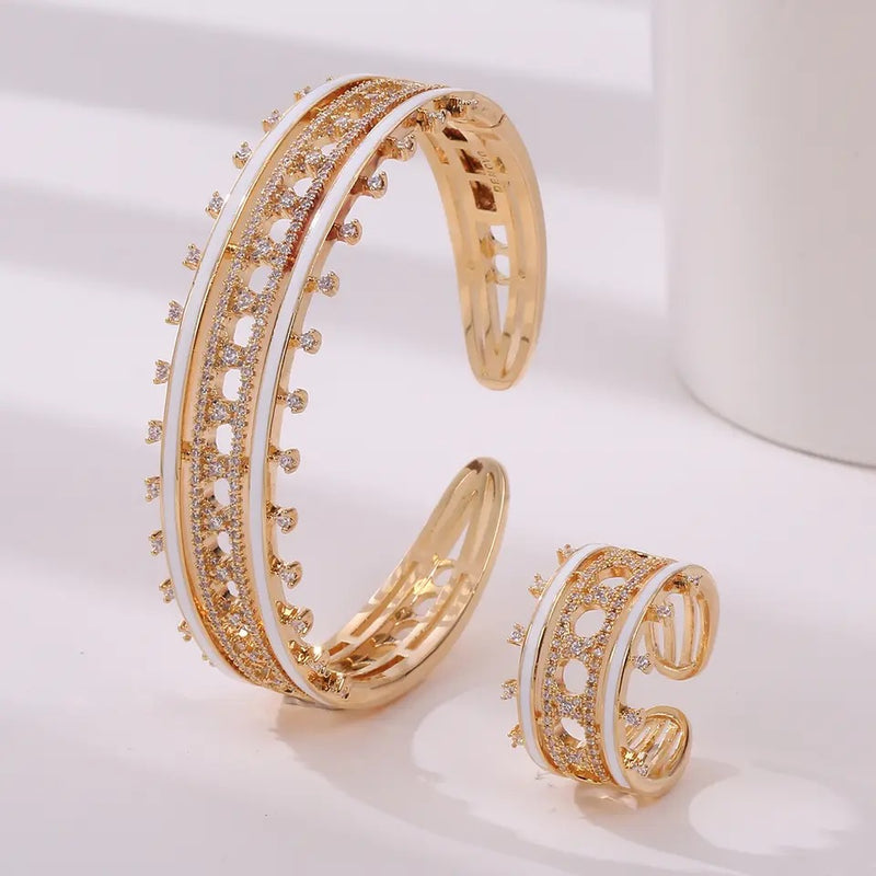 Women Fashion Cuff Bangle Ring Set - Tuzzut.com Qatar Online Shopping