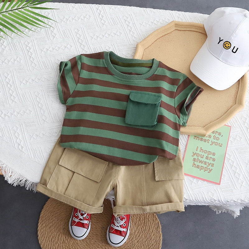 Children's Striped T-shirt+cargo Pants Two-piece Set 1552026 - TUZZUT Qatar Online Shopping