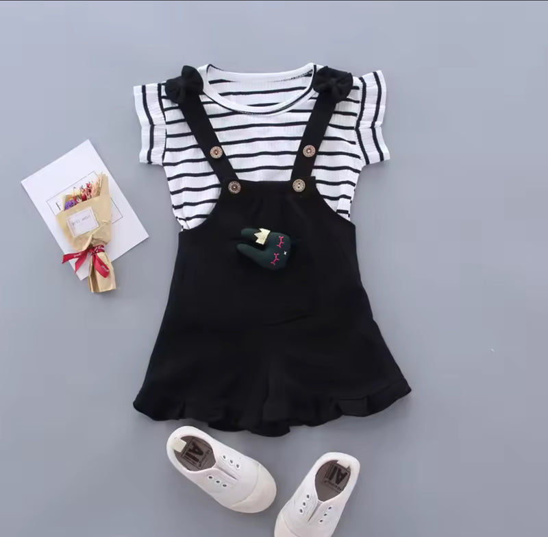 Children's Suit Girls Round Neck striped short sleeve T-shirt  1553502 - TUZZUT Qatar Online Shopping