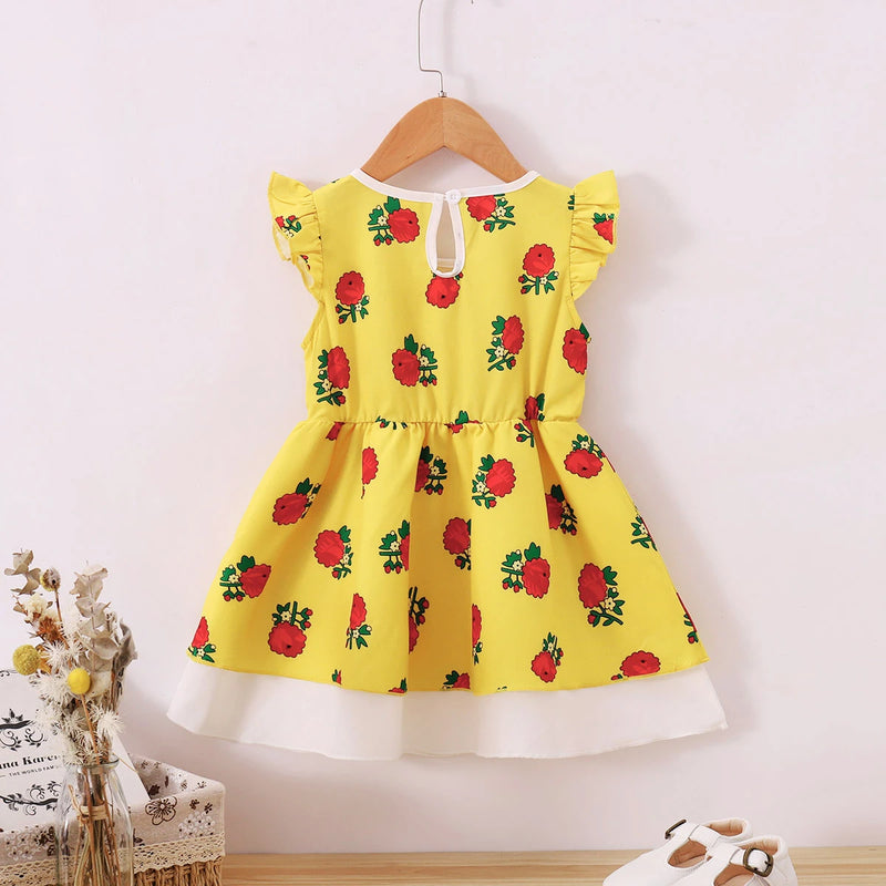Baby Girl Dress Cotton Floral Square Collar Ruffle Short Sleeve Summer Girls Fashion Skirt X4448517 - Tuzzut.com Qatar Online Shopping