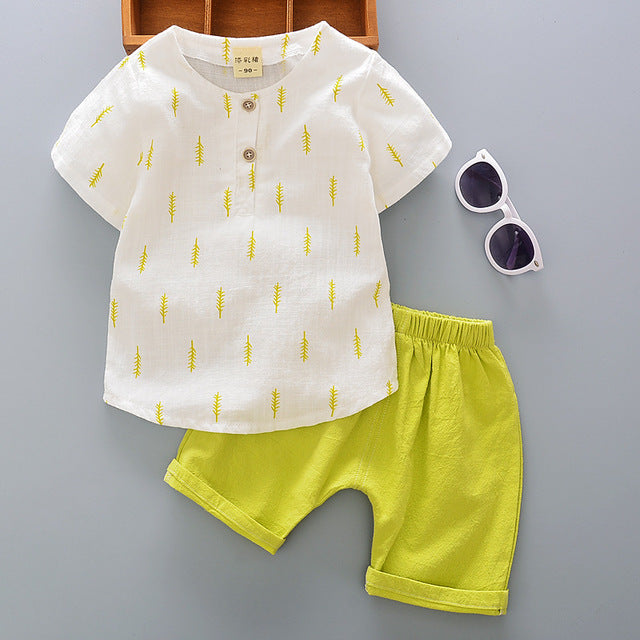 Baby boy clothes summer short-sleeved shorts suit boys and girls cotton and linen printed casual clothing baby 2-piece set S3469218 - Tuzzut.com Qatar Online Shopping