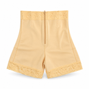Women’s Beige High-Waisted Zip-Front Shaping Shorts with Lace Trim 9421