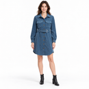 Women’s Blue Belted Corduroy Shirt Dress YD74