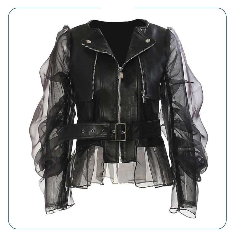 Black Mesh Double Sleeves Jacket with Zipper and Tulle Hem S5069757 - Size M - TUZZUT Qatar Online Shopping