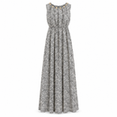 Black & Ivory Leaf-Print Sleeveless Maxi Dress with Gold-Tone Neckline Details NS23