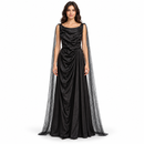 Women’s Black Draped Maxi Gown with Sheer Lace Panels S508025
