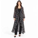 Women’s Black Floral Ruffle-Front Long Cover-Up 29443