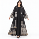 Women’s Black Architectural Print Open-Front Abaya YD17