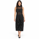 Black Mesh Hand-Appliqué Ruched Midi Dress S4915