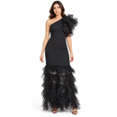 Women’s Black One-Shoulder Ruffle Evening Dress YD53