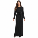 Women’s Black Ribbed Knit Belted Maxi Dress YD23