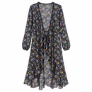 Women’s Black Floral Ruffle-Front Long Cover-Up 29443