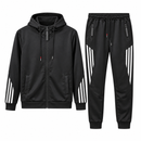 Men’s Black Hooded Tracksuit with White Stripe Panels 185588