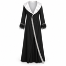 Women’s Black Maxi Dress with White Shawl Collar & Fringe Trim YD77