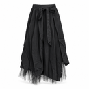 Women’s Black Layered Maxi Skirt with Tie Waist and Tulle Hem 59178