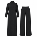 Women’s Black Ribbed High-Neck Long Tunic & Trouser Set NS118
