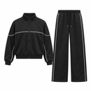 Women’s Black Zip-Up Tracksuit with White Piping YD69