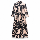 Women’s Black & Blush Pink Abstract Print Long-Sleeve Maxi Dress S45155