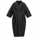 Women’s Black Double-Breasted Coat Dress with Draped Collar 30308
