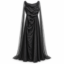 Women’s Black Draped Maxi Gown with Sheer Lace Panels S508025