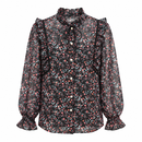 Women’s Black Floral Ruffle-Trim Blouse S4519449
