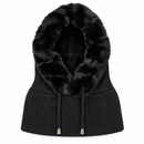 Black Plush-Trim Knitted Winter Hood & Neck Warmer NS98