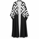 Women’s Black & White Geometric Open-Front Abaya YD07