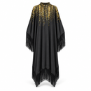 Black & Gold Print Fringe-Trim Kaftan Dress 70234