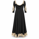 Women’s Black Maxi Dress with Cream Floral Lace Trim YD64