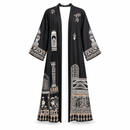 Women’s Black Architectural Print Open-Front Abaya YD17