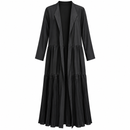Women’s Black Pleated Long Coat and Trousers Set – 2 Pieces B9521