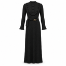 Women’s Black Ribbed Knit Belted Maxi Dress with Ruffle Detail NS136