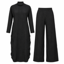 Black Ribbed High-Neck Tunic and Wide-Leg Trousers Set 8108