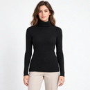 Black Ribbed Turtleneck Long-Sleeve Top YD107