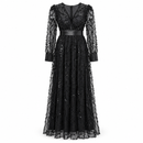 Women’s Black Sequin Mesh Long-Sleeve Evening Maxi Dress M02086