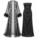Women’s Black 2-Piece Evening Dress & Embellished Sheer Robe Set FD139