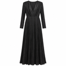 Black V-Neck Pleated Long Dress 140056