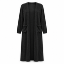 Women’s Black Textured Longline Open-Front Cardigan with Pockets NS132
