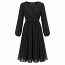 Women’s Black Wrap-Style Pleated Midi Dress 029546