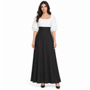 Black & White Puff-Sleeve Maxi Dress YD45