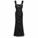 Black and Gold Shimmer Cowl-Neck Ruched Maxi Dress 34712