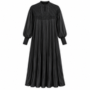 Women’s Black Pleated Maxi Dress with Diamond Knit Yoke NJ58