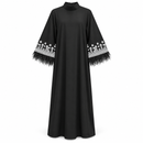 Women’s Black Maxi Dress with Embroidered Feather-Trim Sleeves 45876