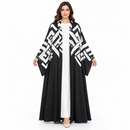 Women’s Black & White Geometric Open-Front Abaya YD07