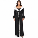 Women’s Black Maxi Dress with White Shawl Collar & Feather Cuffs 5P7765
